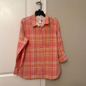 Christopher & Banks Pink and Orange Plaid Button-Up Shirt